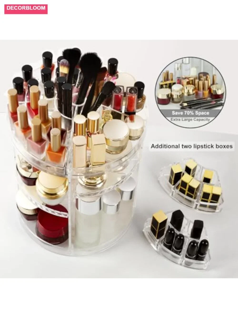 360 Degree Rotating 8-Layer Acrylic Makeup Organizer Storage Display Case